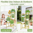 iDavosic.ly Plant Stand Indoor Outdoor, 5 Tier Corner Metal Flower Display Holder Shelf, Easy Assembly Folding Tall Orchid Rack for Patio Balcony Porch Garden Living Room House, Gold