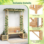 Giantex Outdoor Bench with Garden Arbor & 2 Planter Boxes, Wooden Trellis for Climbing Plants & Vines, Outside Pergola for 2-People Seating, Decoration for Porch, Patio, Yard