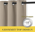 NICETOWN Taupe Blackout Curtains for Bedroom/Living Room 132 Inch Length - Thermal Insulated Room Darkening Grommet Top Window Curtains (100 by 132 - Inch, 1 Panel)
