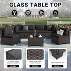 LEVELEVE 7 Pieces Outdoor Patio Furniture Sets,Rattan Conversation Sectional Set,Manual Weaving Wicker Patio Sofa with Tea Table(Black 7pcs)