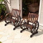 VINGLI Rustic Wooden Patio Chair with Wagon Wheel Armrests, Outdoor Dining Chairs Solid Wood Frame Seating for Farmhouse Garden Porch Lawn Balcony (Rustic, Chair)
