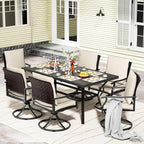 LEVELEVE 7 Piece Outdoor Patio Dining Set with 6 Swivel Dining Chairs & 1 Large Round Dining Table,Bistro Furniture Set for Lawn, Garden, Deck, Backyard and Porch