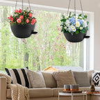 12 inch Hanging Planters for Indoor Plants, 2 Pack Self-Watering Hanging Planter Pots with Chain and Drainage Holes, Outdoor Plastic Hanging Baskets for Garden Home Decor (Black, 2pcs/12inch)