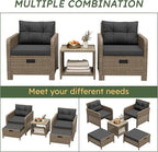 LHBcraft Outdoor Furniture 5 Piece Patio Conversation Set, PE Rattan Patio Set with Soft Cushions & Coffee Table, Outside Furniture with Hidden Ottoman for Porch, Lawn, Garden, Balcony, Black