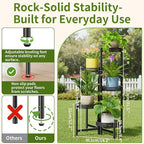 Plant Stand Indoor Outdoor, 5 Tier Corner Metal Flower Display Holder Shelf, Folding Tall Rack for Patio Balcony Porch Garden Living Room House, Heavy Duty Wrought Iron Plant Shelf- BlackWave