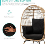 Best Choice Products Wicker Egg Chair, Oversized Indoor Outdoor Lounger for Patio, Backyard, Living Room w/ 4 Cushions, Steel Frame, 440lb Capacity - Black