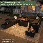 Aoxun 15 Piece Patio Furniture Set with 44” Fire Pit Table Wicker Rattan Patio Sectional Sofa Set Outdoor Seating Furniture with Thickened Cushion, Black