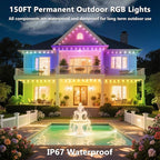 150FT Permanent Outdoor RGB Lights, IP67 Waterproof Smart Eave Lighting, with App/Remote Control Eaves Light, DIY LED Scenes Modes for House Roof Decor,Christmas,Party