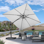 PURPLE LEAF 9' X 12' Right-left Tilt Patio Umbrella with Base Outdoor Cantilever Swivel Rectangle Umbrella Aluminum Offset Umbrella with 360-degree Rotation for Garden Deck Pool Patio White