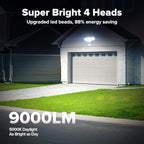 LUTEC 80W 9000LM LED Security Lights Motion Sensor Outdoor Lights, 4 Head LED Flood Lights Outdoor 5000K Daylight, IP65 Waterproof, Motion Detected Lights for Outside, Garage, Yard (White) - 2 Pack