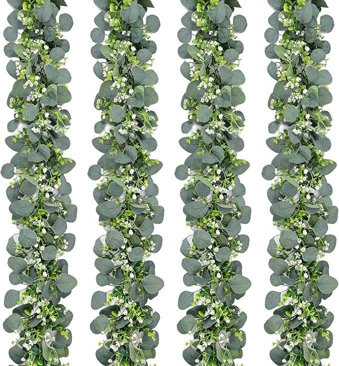 Artificial Eucalyptus Garland 6 Ft Silk Leaves Plastic Stems Green