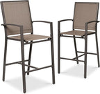 Best Choice Products Outdoor Bar Stools Set of 2, Bar Height, Patio Furniture, All Weather Mesh Design w/Armrest - Brown/Brown