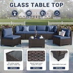 LEVELEVE 7 Pieces Outdoor Patio Furniture Sets,Rattan Conversation Sectional Set,Manual Weaving Wicker Patio Sofa with Tea Table