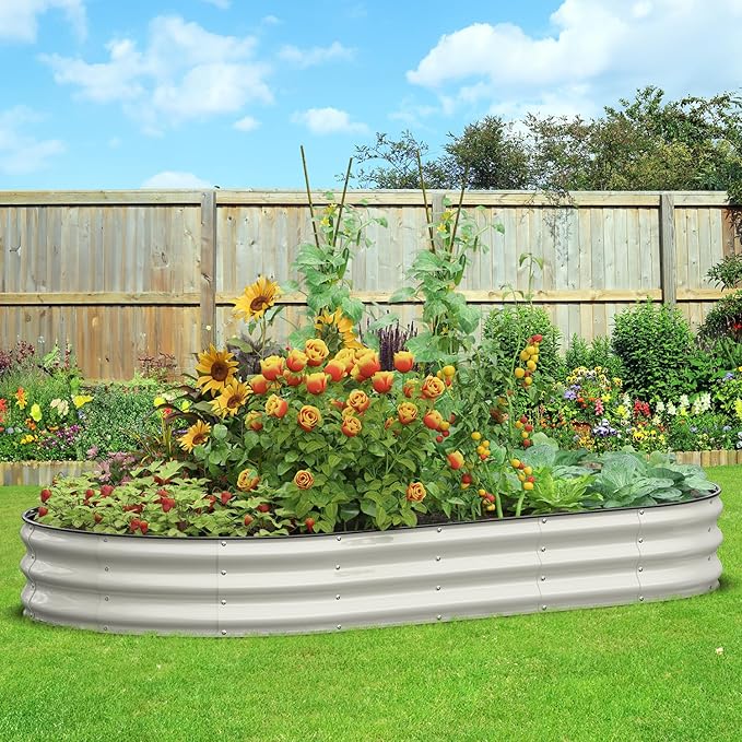 Galvanized Raised Garden Bed 8x4x1 FT, Oval Metal Raised Garden Bed Outdoor Planter Box with Open Bottom, Rust-Resistant Steel Garden Bed for Vegetables Herbs Flowers, Easy Assembly