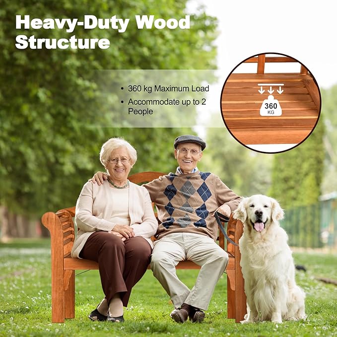COSTWAY Folding Wooden Bench Outdoor, Crown-Like High Backrest, Patio Eucalyptus Wood Bench for Garden, Park & Porch