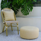 Woven Inflatable Ottoman with Air Pump D21”x H10” Outdoor Indoor Pouf Patio Footrest Stool with Portable Handle, Round Ottoman for Patio Garden, Camping, Bedroom, Living Room Natural Color