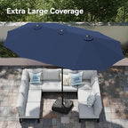 PHI VILLA 15ft Large Patio Umbrellas with Base Included, Outdoor Double-Sided Rectangle Market Umbrella with Crank Handle, for Pool Lawn Garden, Navy Blue
