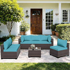 ALAULM Patio Furniture Set with Coffee Table, 7 Pieces Outdoor Sectional with Wide Seat and Thick Cushion, All Weather Wicker Rattan Conversation Set for Backyard, Garden, Deck, Turquoise
