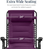 Best Choice Products Oversized Padded Zero Gravity Chair, Folding Outdoor Patio Recliner, XL Anti Gravity Lounger for Backyard w/Headrest, Cup Holder, Side Tray, Polyester Mesh - Amethyst Purple