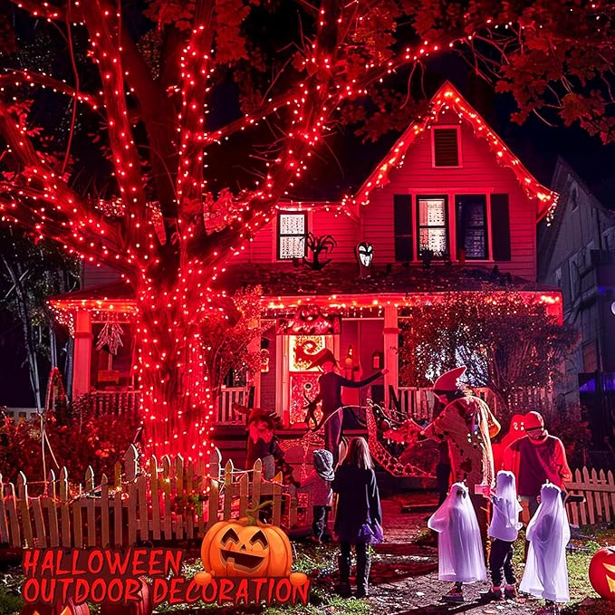 String Lights - 168 ft Red LED Halloween Lights with Remote, 600 Count