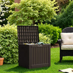 Flamaker Resin Deck Box 40 Gallon Waterproof Outdoor Indoor Storage Box Imitation Wood Resin for Patio Furniture Garden Tools and Pool (Deep Brown)