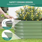 Galvanized Raised Garden Bed - 8×2×1.4ft Planter Raised Beds for Gardening | Oval Metal Garden Planter Box with Safety Edging and Gloves for Vegetables Fruits and Flower OliveGreen