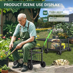 FLINTER Rolling Garden Work Seat with Wheels, Heavy Duty Garden Cart with Seat - Metal Rolling Garden Stool, Upgraded Gardening Cart for Seniors, Outdoor Wagon for Lawn, Patio Gardening, Black