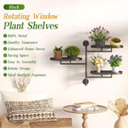 Window Sill Rotating Plant Stand Shelf Indoor Black Metal Floating Shelves 3-Tier Wall Mount Plant Holders for Living Room Wall Planter Modern Home Decor for Gardening
