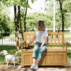 Outvita Outdoor Wood Storage Bench, Wooden Large Deck Box with Seating & Armrest, Waterproof Patio Organizer Loveseat for Garden Porch Deck Backyard Poolside(Yellow)