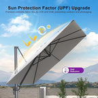 PURPLE LEAF Patio Umbrella 9' X 9' Rectangle Cantilever Umbrella Large Aluminum Outdoor Umbrellas with 360-degree Rotation & UPF40+ Premium Fabric for Deck Pool Garden Yard, Pebble Grey