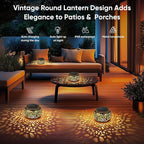 Solar Lanterns Waterproof Outdoor Decor: 2 Pack Hollow Out Retro Metal Solar Lights - Unique Gardening Gifts for Women Mom - Outside Garden Yard Patio Porch Tabletop Decorations 2 Lighting Colors