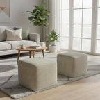 SIMPLIHOME Zelma Square Pouf – 18 inch Wide Upholstered PET Polyester Ottoman in Cream and Natural, Boho Indoor/Outdoor Footstool or Extra Seating for Living Room, Bedroom, or Patio, Assembled