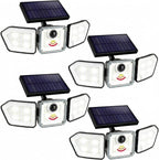 Bionic Flood Light 4 Pk Solar Lights Outdoor Waterproof, Ultra Bright 89 LEDs, 3 Heads Wide Angle Motion Sensor Outdoor Lights for Security, Wall, House, Spot Light, IP65 Waterproof – Stakes Included