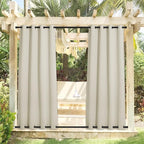 NICETOWN 2 Panels Beige Outdoor Curtains for Patio Waterproof, Sunlight Block Rustproof Grommet Top and Bottom Windbreak Heavy Weight Fixed Outdoor Drapes for Pergola, W52 x L108