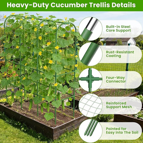 2 Pack 65in Tall Cucumber Trellis for Raised Bed, 50" L x 65" H Metal Garden Trellis for Climbing Plants Outdoor, U-Shape Vegetables Trellis Support for Squash Zucchini