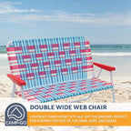 Camp & GO 16.5" High Seat Outdoor Double Wide Loveseat Web Folding Chair, Blue/Red