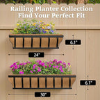 Railing Planter Boxes, Heavy Duty Window Box Planters, Adjustable Balcony Planters for Railing Hanging, with Coco Liner & Support Rod for Deck, Porch, and Patio Gardening (3 Pack, 30 Inch)