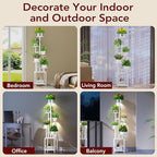 Plant Stand Indoor with Grow Light, 6-Tiered Tall Plant Stand Indoor, Metal Plant Shelf with Hanging Basket Hook and Adjustable Light, Ideal for Living Room, Garden, Round Patio white