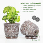 Gepege 6 Inch Ceramic Planter, Plant Pot with Drainage Holes and Saucers for Indoor Plants, Small Flower Pot, Birthday for Women Mom