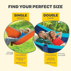 Durable Hammock 500 lb Capacity, Nylon Camping Hammock Chair - Double or Single Sizes w/Tree Straps and Attached Carry Bag - Portable for Travel/Backpacking/Beach/Backyard (Large, Black & Light Grey)
