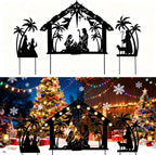 3Pack Lighted Metal Nativity Scene Garden Stake,Solar Christmas Decorations Outdoor,Silhouette Nativity Set Outside for Yard Decor