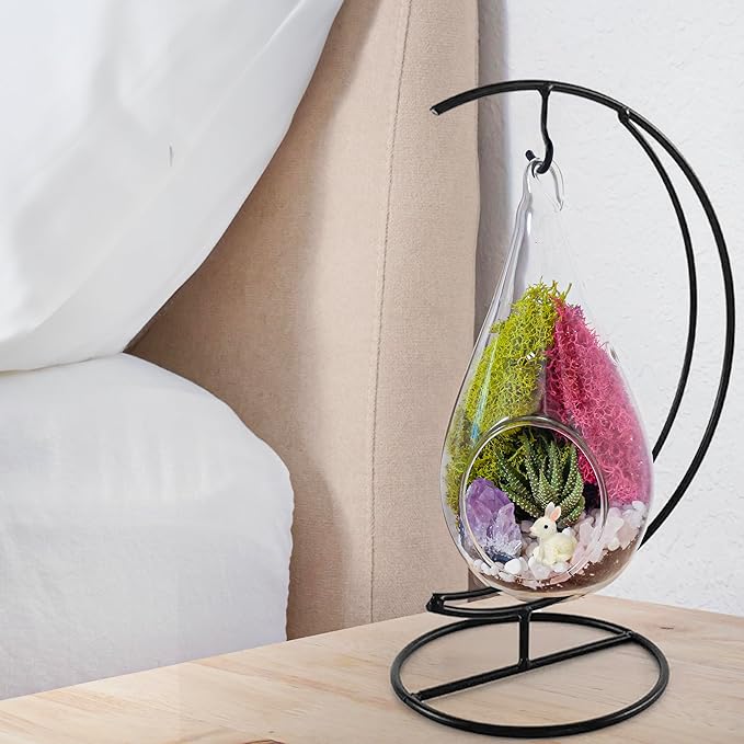 Teardrop Terrarium Kit with Stand, Moss & Pebbles