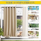 NICETOWN 2 Panels Outdoor Curtains for Patio Waterproof & Windproof, Thermal Insulated Top & Bottom Grommet & Back Tab Light Block Outdoor Drapes with Bouns Rope for Fixed, Biscotti Beige, W66 x L84