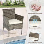 Bistro Set PE Rattan Patio Furniture, 4 Pieces in Gray and Khaki