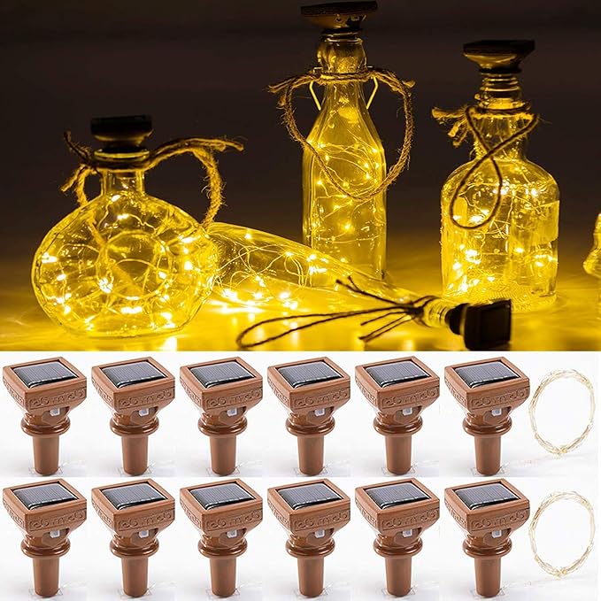 Solar String Lights for Wine Bottles, 12 Pack, Warm White, Waterproof