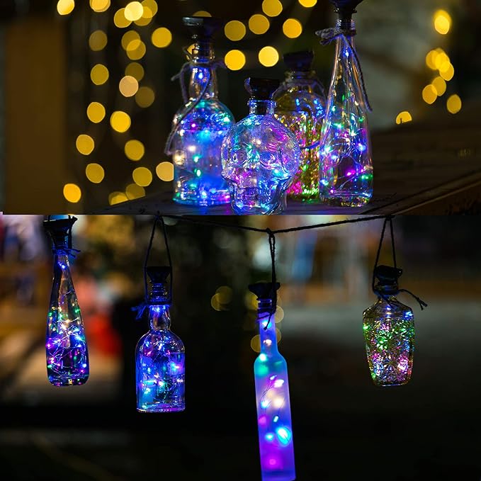 String Lights for Wine Bottles, 12 Pack Solar Cork Lights, Multicolor