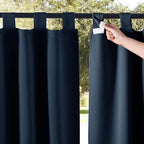 NICETOWN 2 Panels Patio Door Navy Blue Curtainss Waterproof 95" Length, 84" Wide, Thermal Insulated Self-Sticky Detachable Top Blackout Sunlight Reducing Outdoor Indoor Window Drapes for Porch