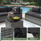 Aoxun 10 Piece Patio Furniture Set Wicker Rattan Patio Conversation Set Outdoor Sectional Sofa Set with Coffee Table and Thickened Cushions, Gray/Black(Waterproof Cover Included)