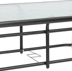 Flash Furniture Tory 31.5" x 55" Rectangular Tempered Glass Metal Patio Table with Umbrella Hole, Modern Rippled Glass Outdoor Dining Table, Black