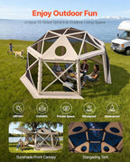 VEVOR Pop up Gazebo Screen Tent, 15 x 15 ft, 13-Sided Spherical Camping Canopy Tent with Removable Top & Carry Bag, Quick-Set & Bite-Proof, Screen House Sun Shelter for 12-15 Persons, Beige